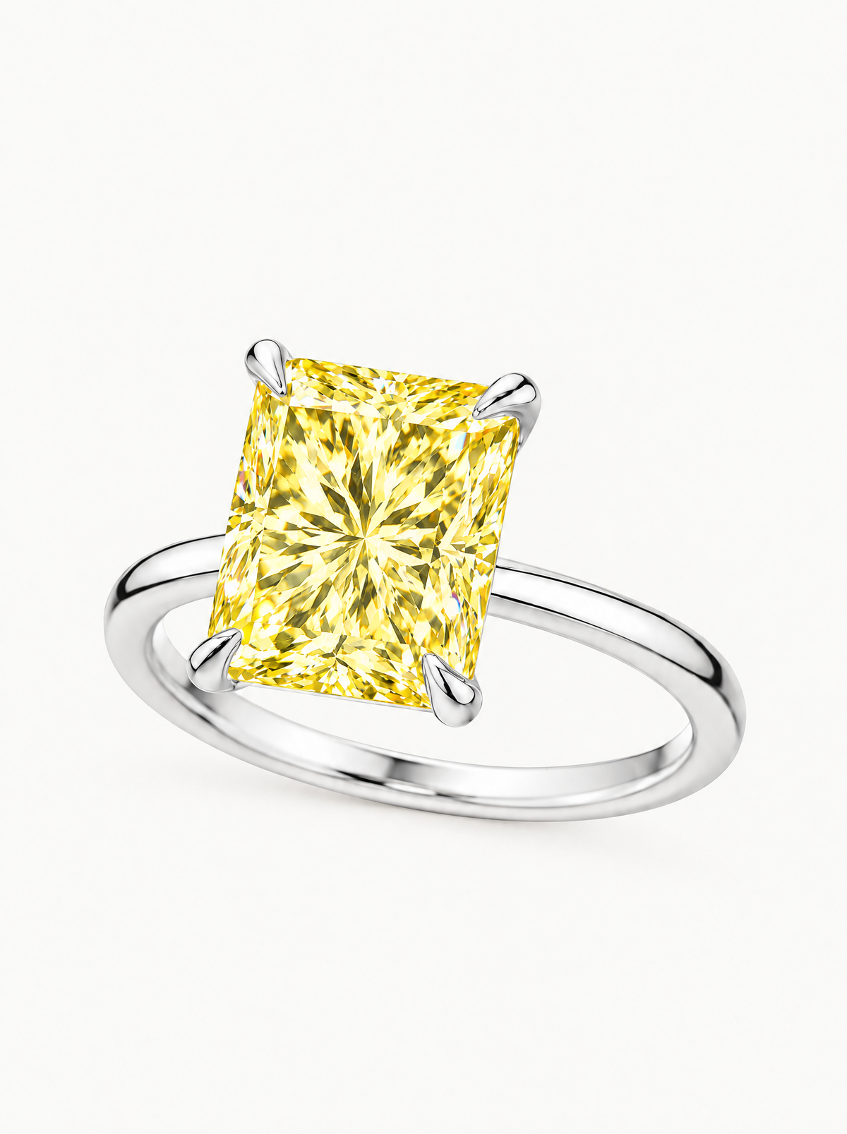 Fancy Yellow Radiant Cut Solitaire Lab-Grown Diamond Engagement Ring in 14K white gold — Bow Tie Lab Diamonds
