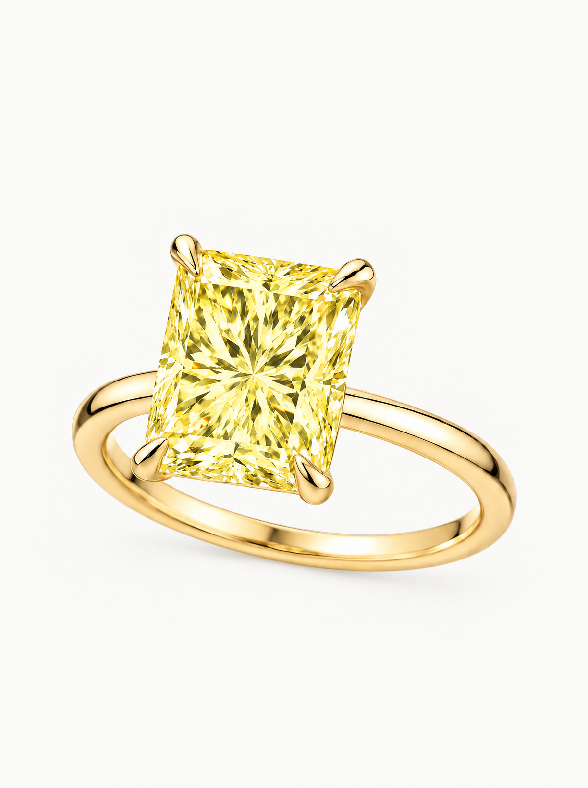 Fancy Yellow Radiant Cut Solitaire Lab-Grown Diamond Engagement Ring in 14K yellow gold — Bow Tie Lab Diamonds