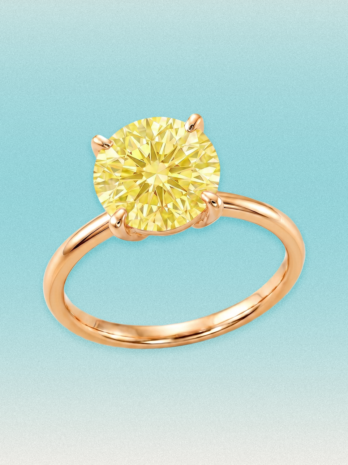 Fancy Yellow Round Cut 4-Prong Solitaire Lab Grown Diamond Engagement Ring