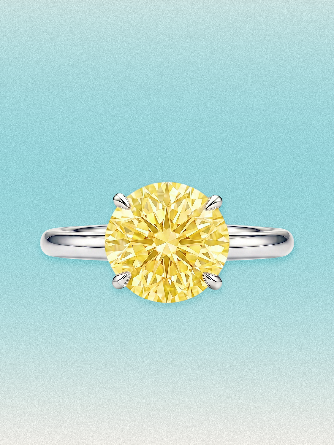 Fancy Yellow Round Cut 4-Prong Solitaire Lab Grown Diamond Engagement Ring