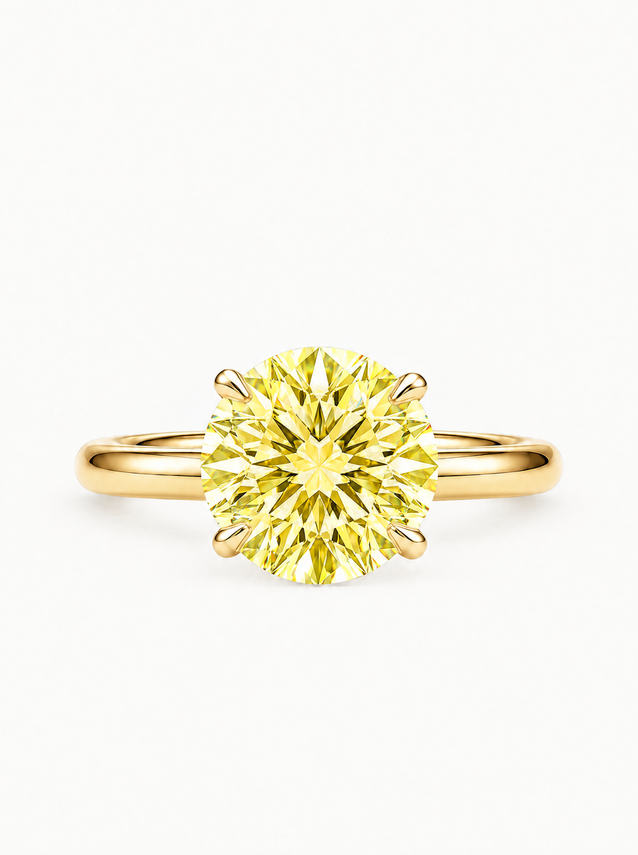 Fancy Yellow Round Cut 4-Prong Solitaire Lab Grown Diamond Engagement Ring