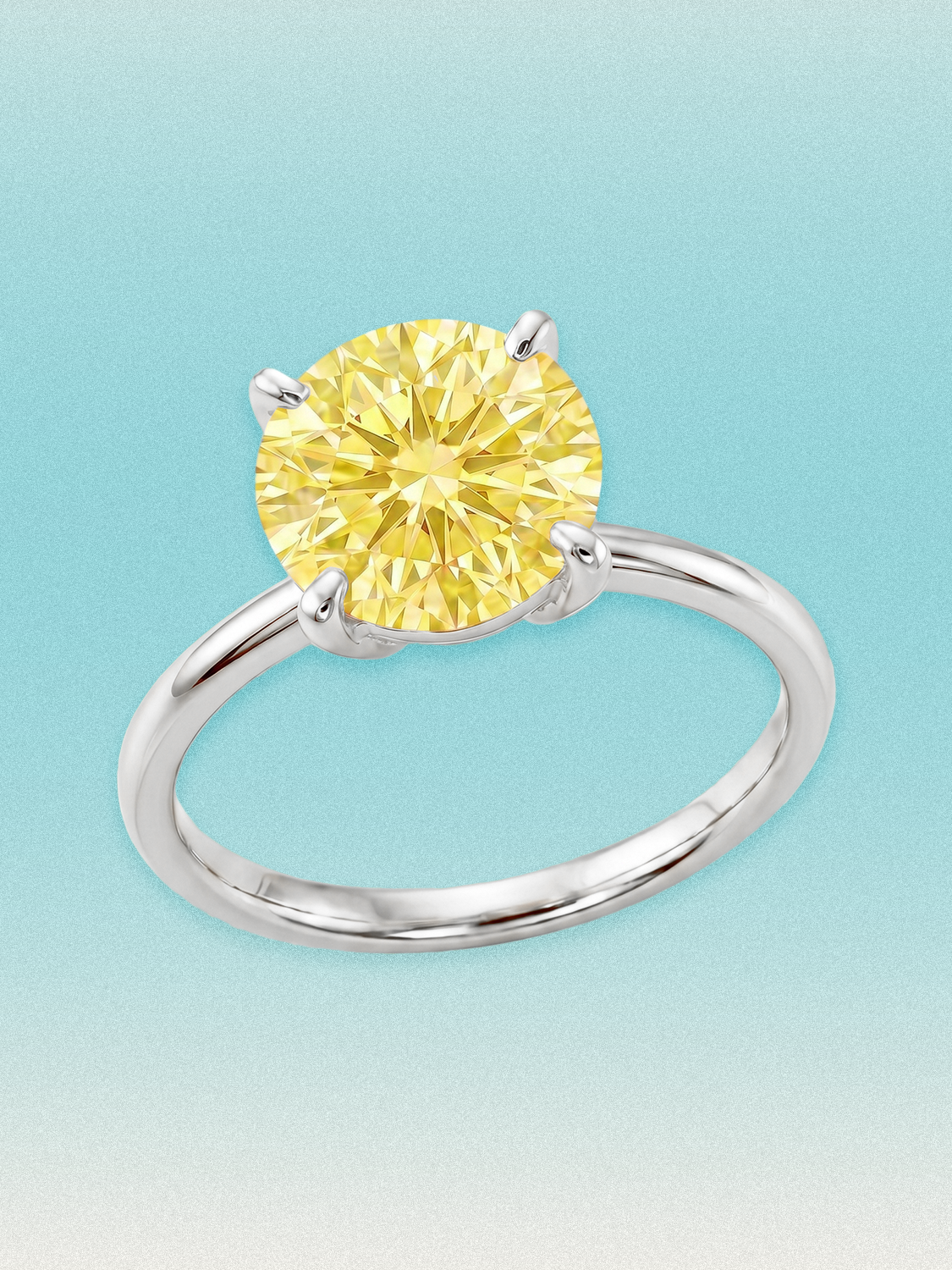 Fancy Yellow Round Cut 4-Prong Solitaire Lab Grown Diamond Engagement Ring