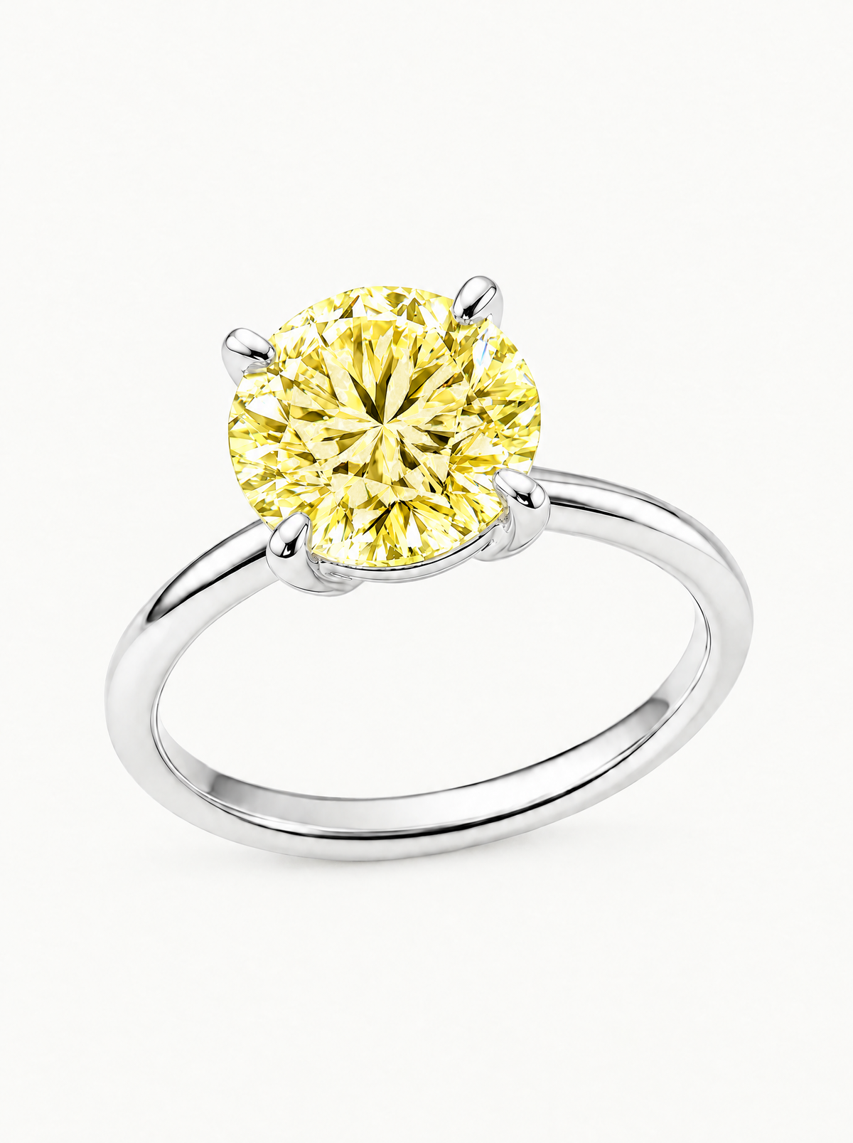 Fancy Yellow Round Cut 4-Prong Solitaire Lab-Grown Diamond Engagement Ring in 14K white gold — Bow Tie Lab Diamonds