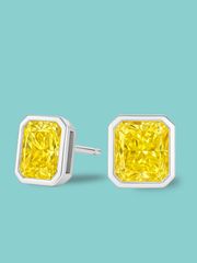 Fancy Yellow Lab Diamond Radiant Cut Bezel Stud Earrings