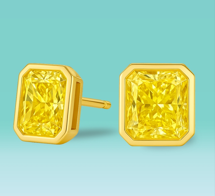 Fancy Yellow Radiant Bezel Studs