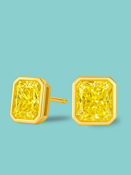 Fancy Yellow Radiant Bezel Studs