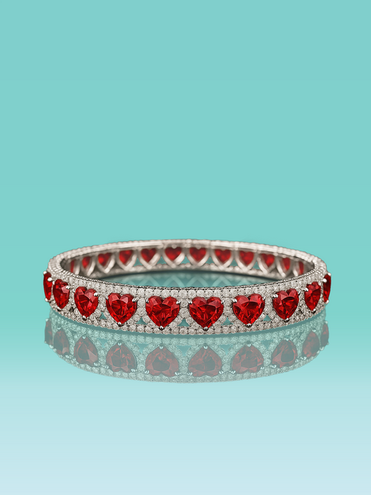 Heart-Cut Lab Ruby Halo Tennis Bracelet