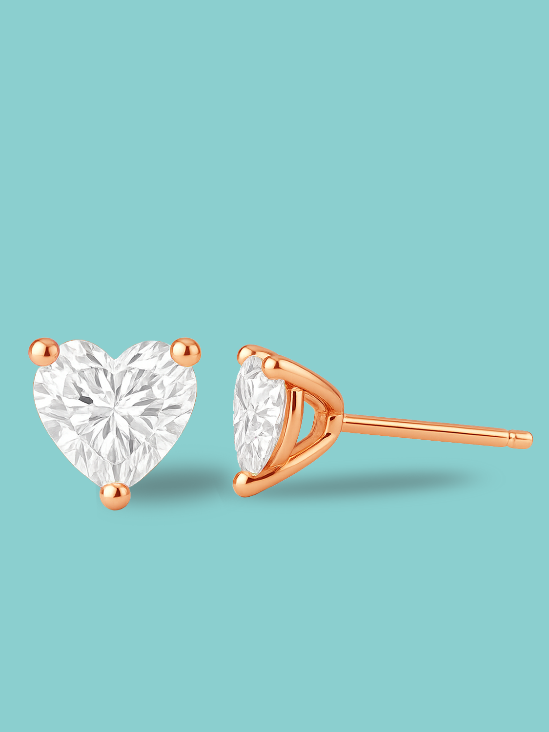 3 Prong Heart Cut Lab Diamond Stud Earrings