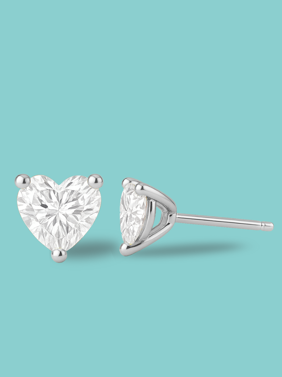 3 Prong Heart Cut Lab Diamond Stud Earrings