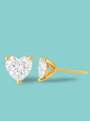 3 Prong Heart Cut Lab Diamond Stud Earrings