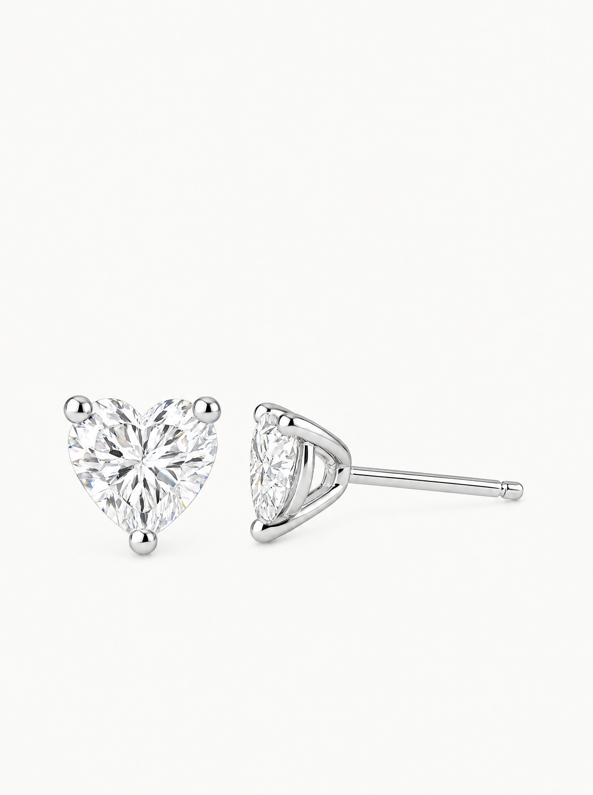Heart Cut Lab-Grown Diamond Stud Earrings in 14K white gold, front view — Bow Tie Lab Diamonds
