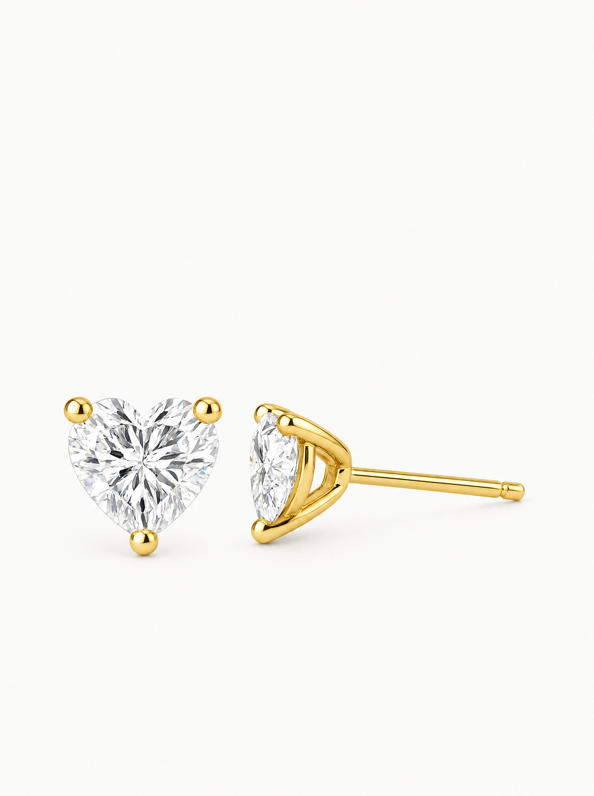 Heart Cut Lab-Grown Diamond Stud Earrings in 14K yellow gold, front view — Bow Tie Lab Diamonds