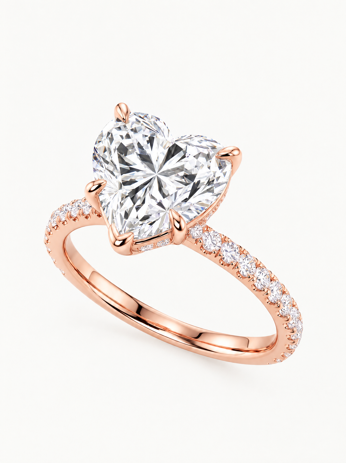 Heart Cut Solitaire Hidden Halo Lab-Grown Diamond Engagement Ring in 14K rose gold, front view — Bow Tie Lab Diamonds
