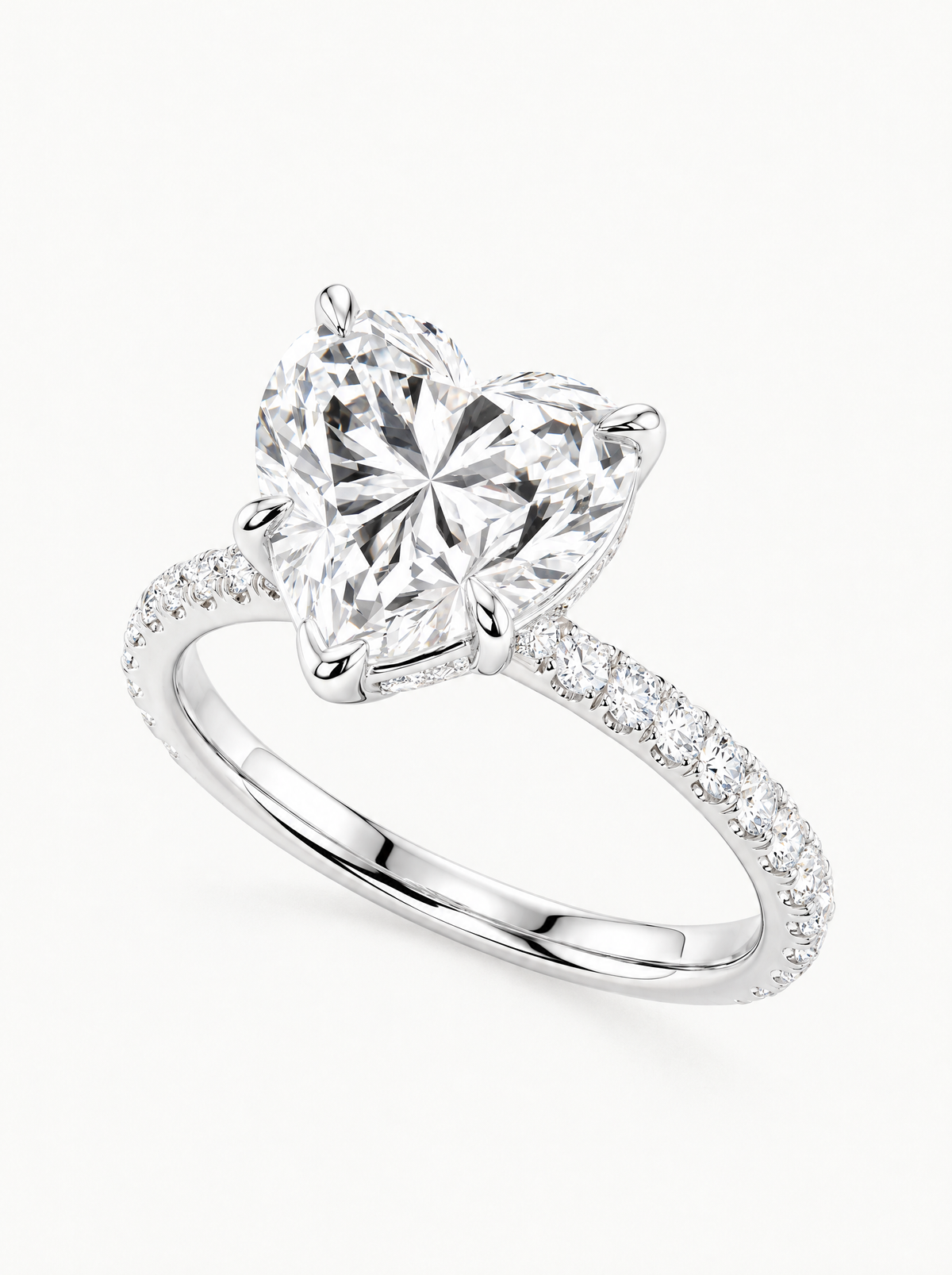 Heart Cut Solitaire Hidden Halo Lab-Grown Diamond Engagement Ring in 14K white gold, front view — Bow Tie Lab Diamonds