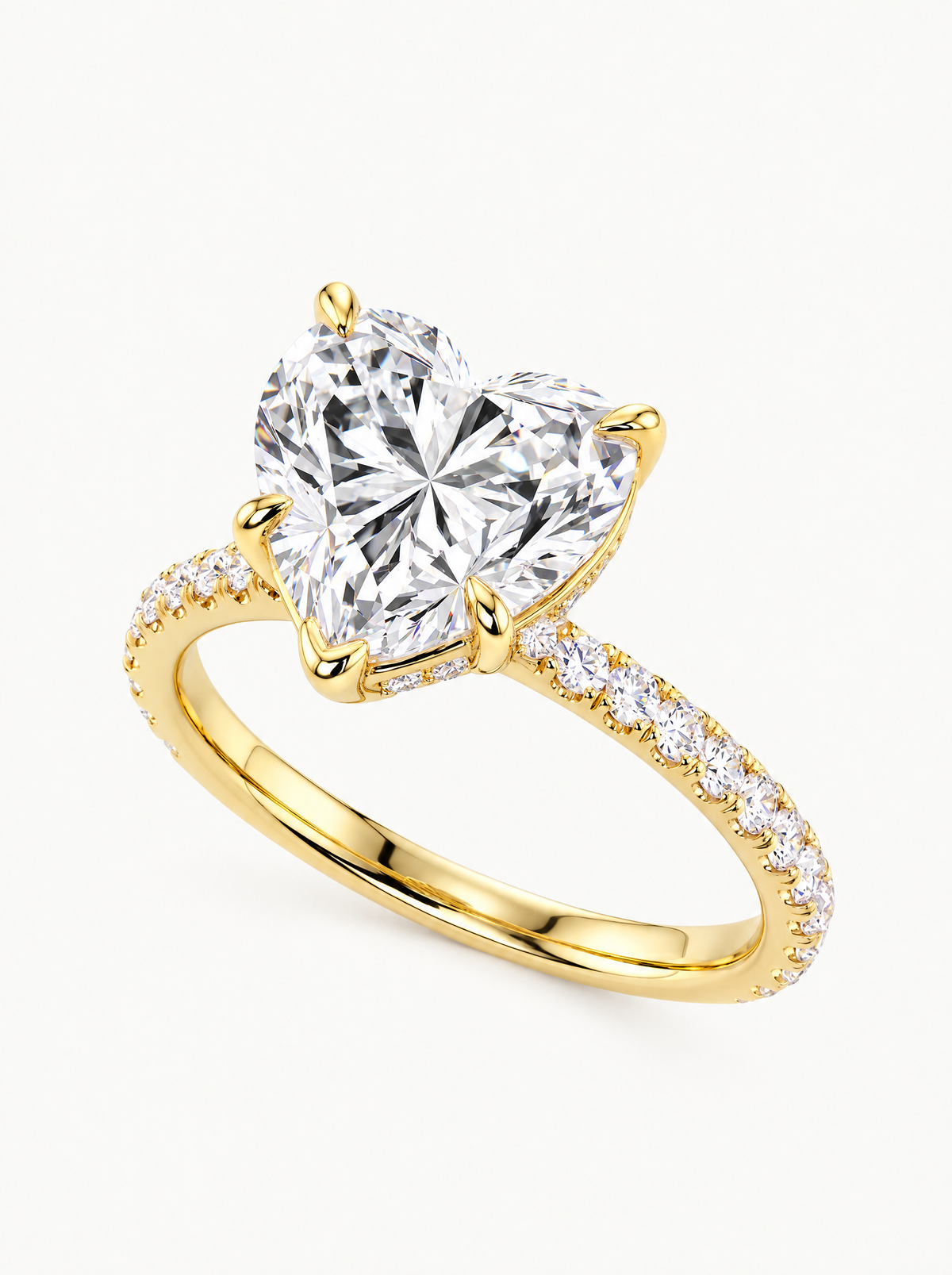 Heart Cut Solitaire Hidden Halo Lab-Grown Diamond Engagement Ring in 14K yellow gold, front view — Bow Tie Lab Diamonds