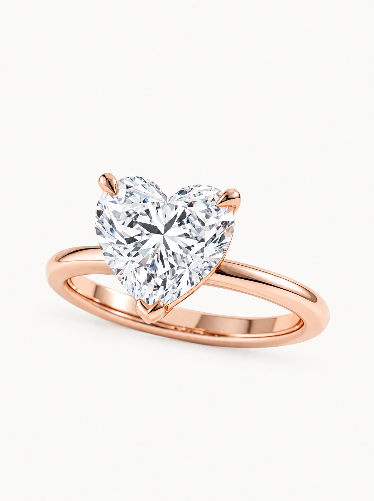 Heart Cut Solitaire Lab-Grown Diamond Engagement Ring in 14K rose gold, front view — Bow Tie Lab Diamonds