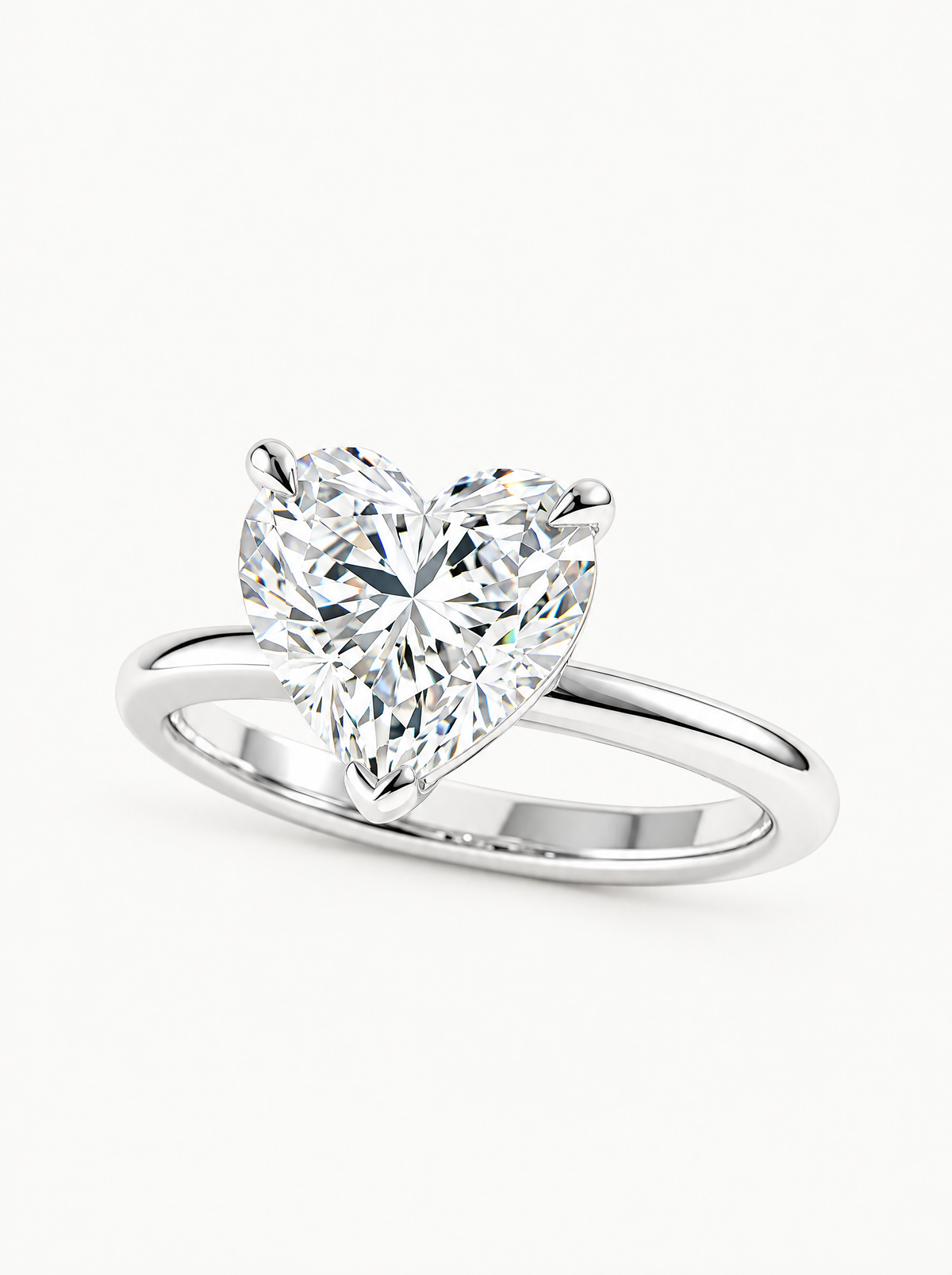 Heart Cut Solitaire Lab-Grown Diamond Engagement Ring in 14K white gold, front view — Bow Tie Lab Diamonds