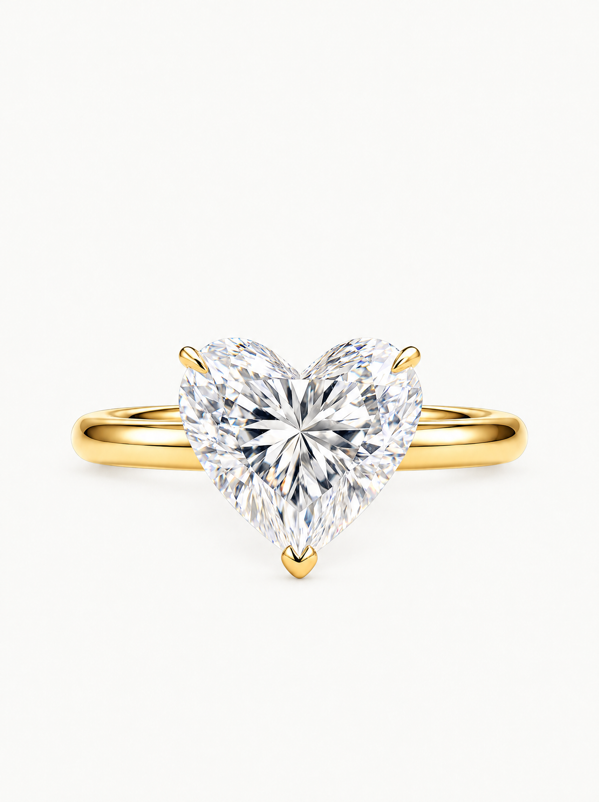 Heart Cut Solitaire Lab-Grown Diamond Engagement Ring in 14K yellow gold, front view — Bow Tie Lab Diamonds
