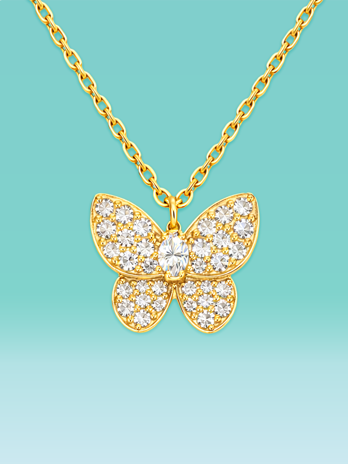 Lab Diamond Butterfly Pendant Necklace