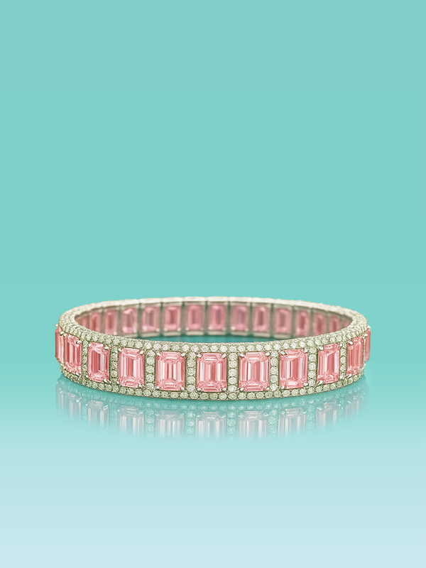 Light Pink Double-Halo Tennis Bracelet