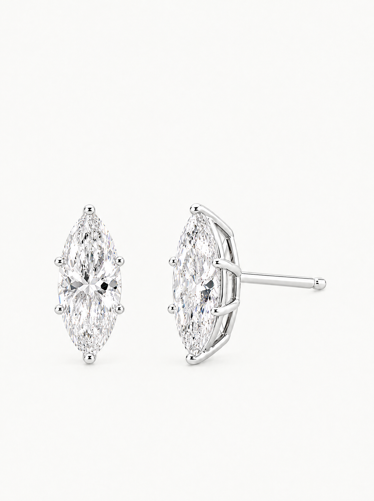 Marquise Cut Lab-Grown Diamond Stud Earrings in 14K white gold, front view — Bow Tie Lab Diamonds