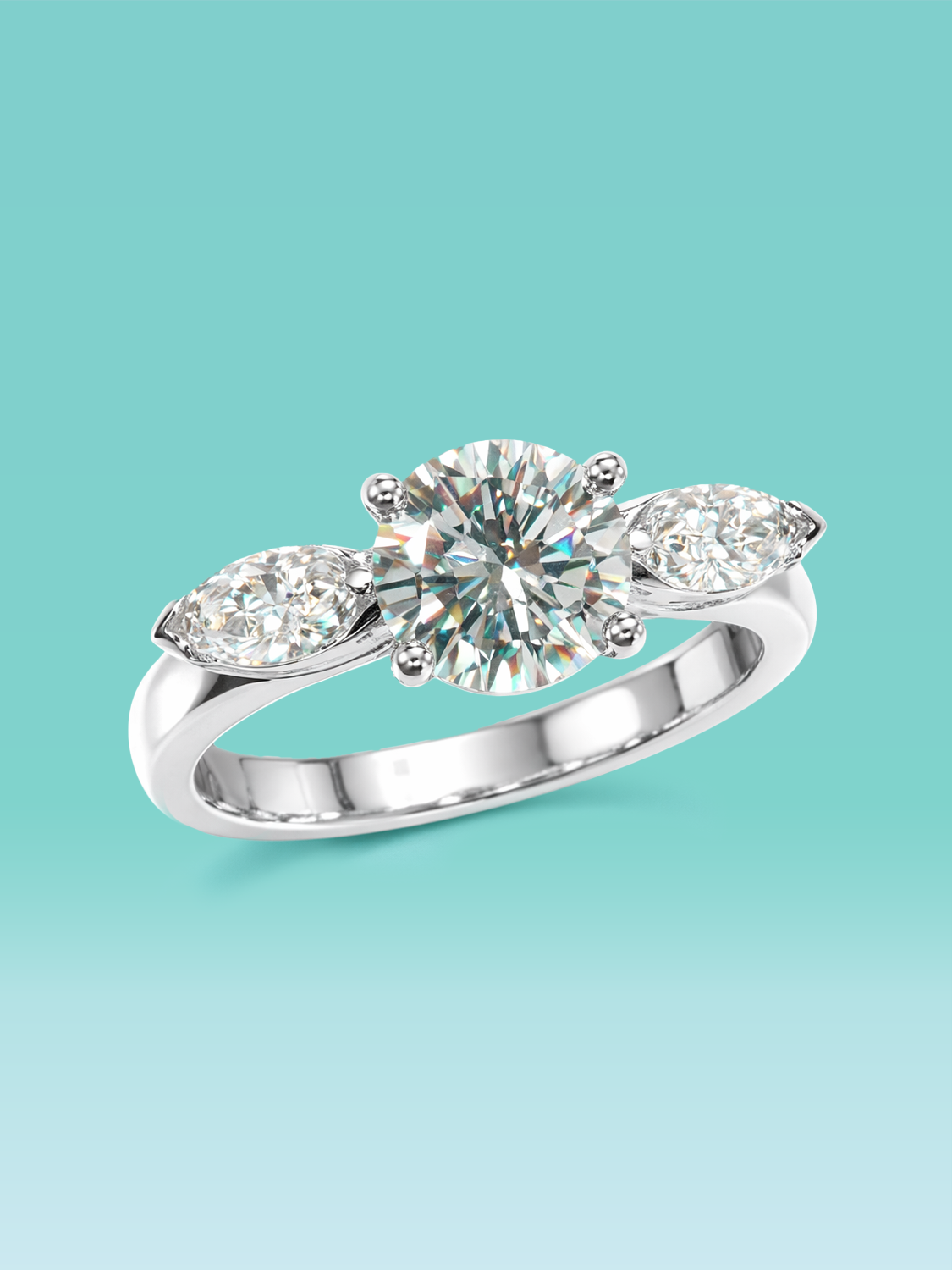 Marquise Cut Point Three-Stone Lab Diamond Ring