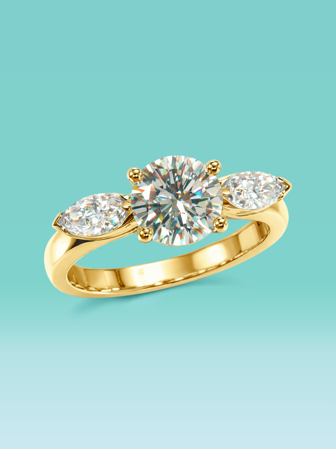 Marquise Cut Point Three-Stone Lab Diamond Ring