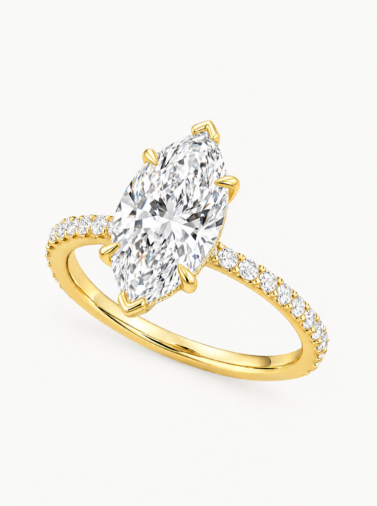 Marquise Cut Solitaire Hidden Halo Lab-Grown Diamond Engagement Ring, angled side view — Bow Tie Lab Diamonds