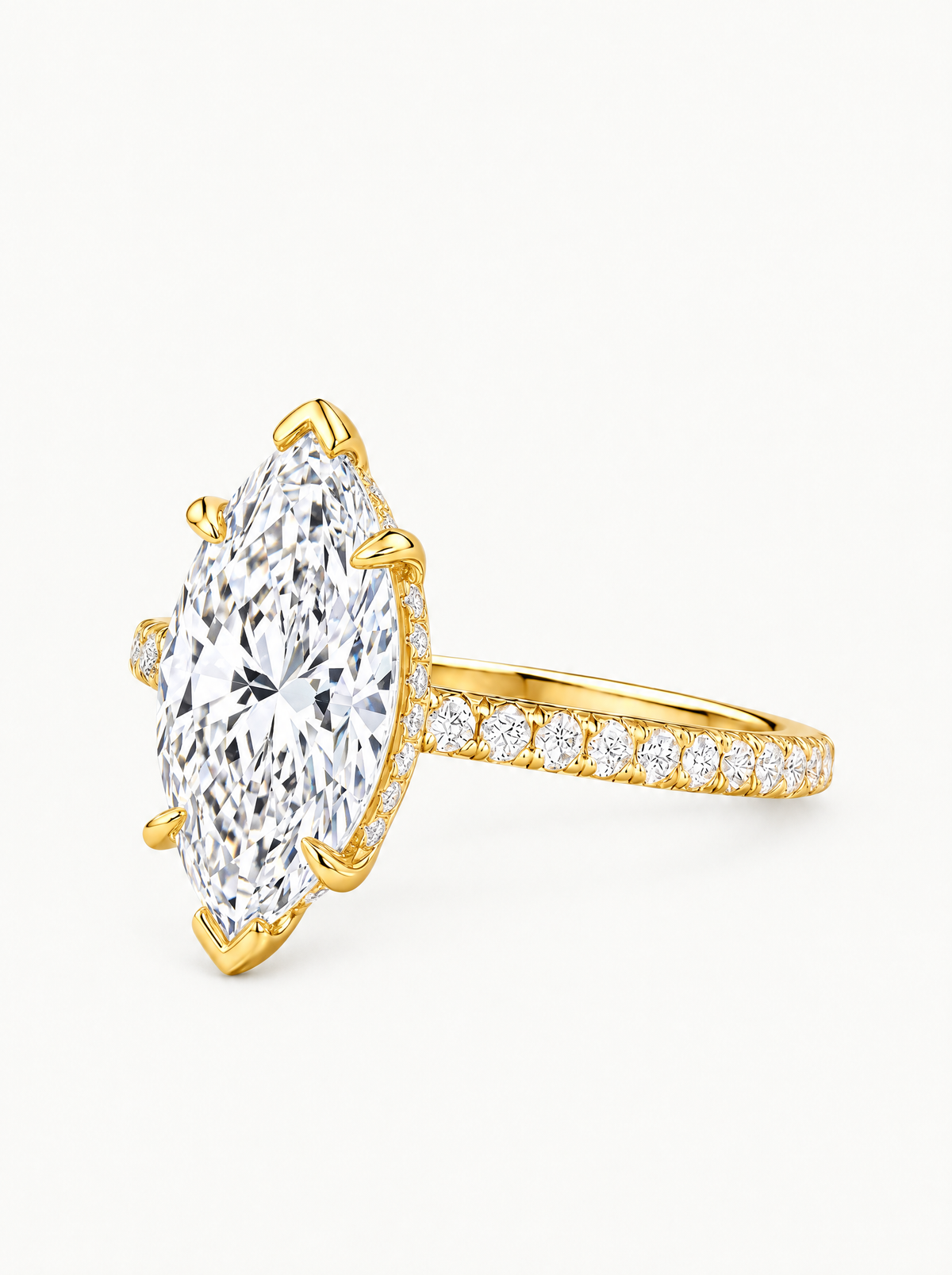 Marquise Cut Solitaire Hidden Halo Lab-Grown Diamond Engagement Ring, angled side view — Bow Tie Lab Diamonds