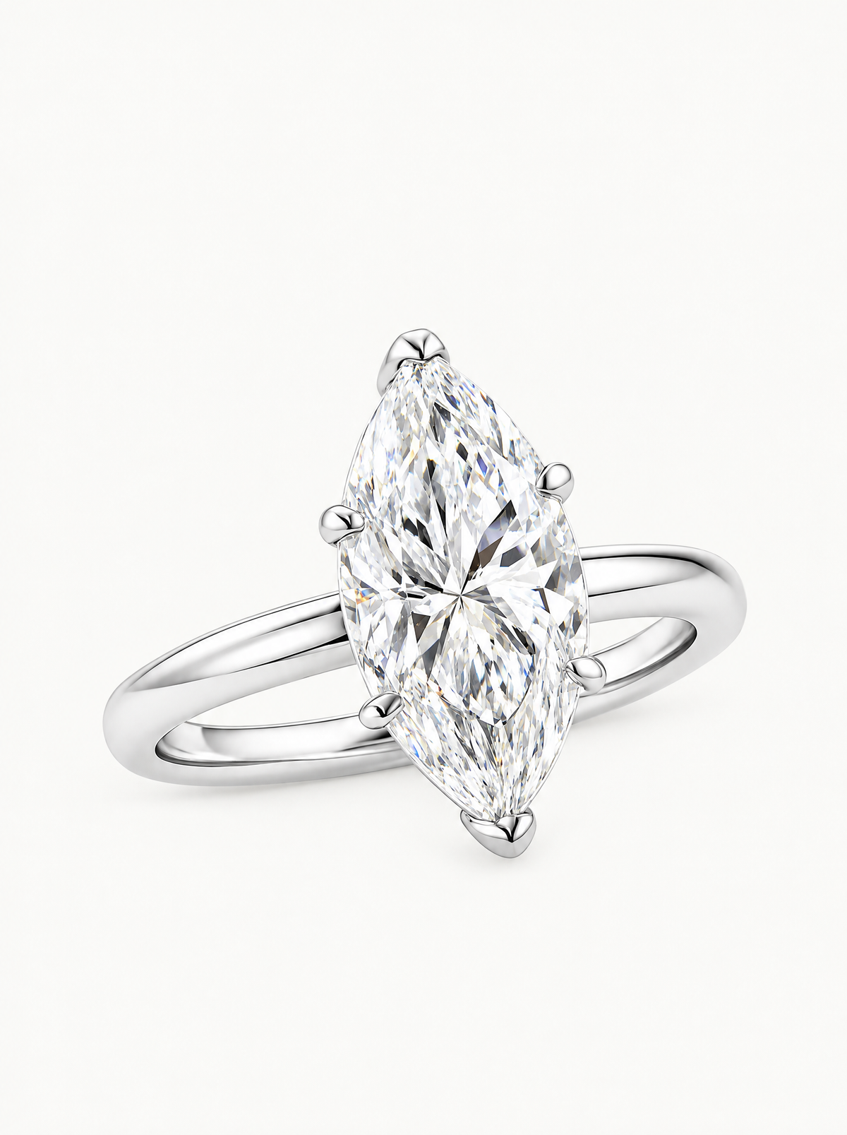Marquise Cut Solitaire Lab-Grown Diamond Engagement Ring in 14K white gold, front view — Bow Tie Lab Diamonds
