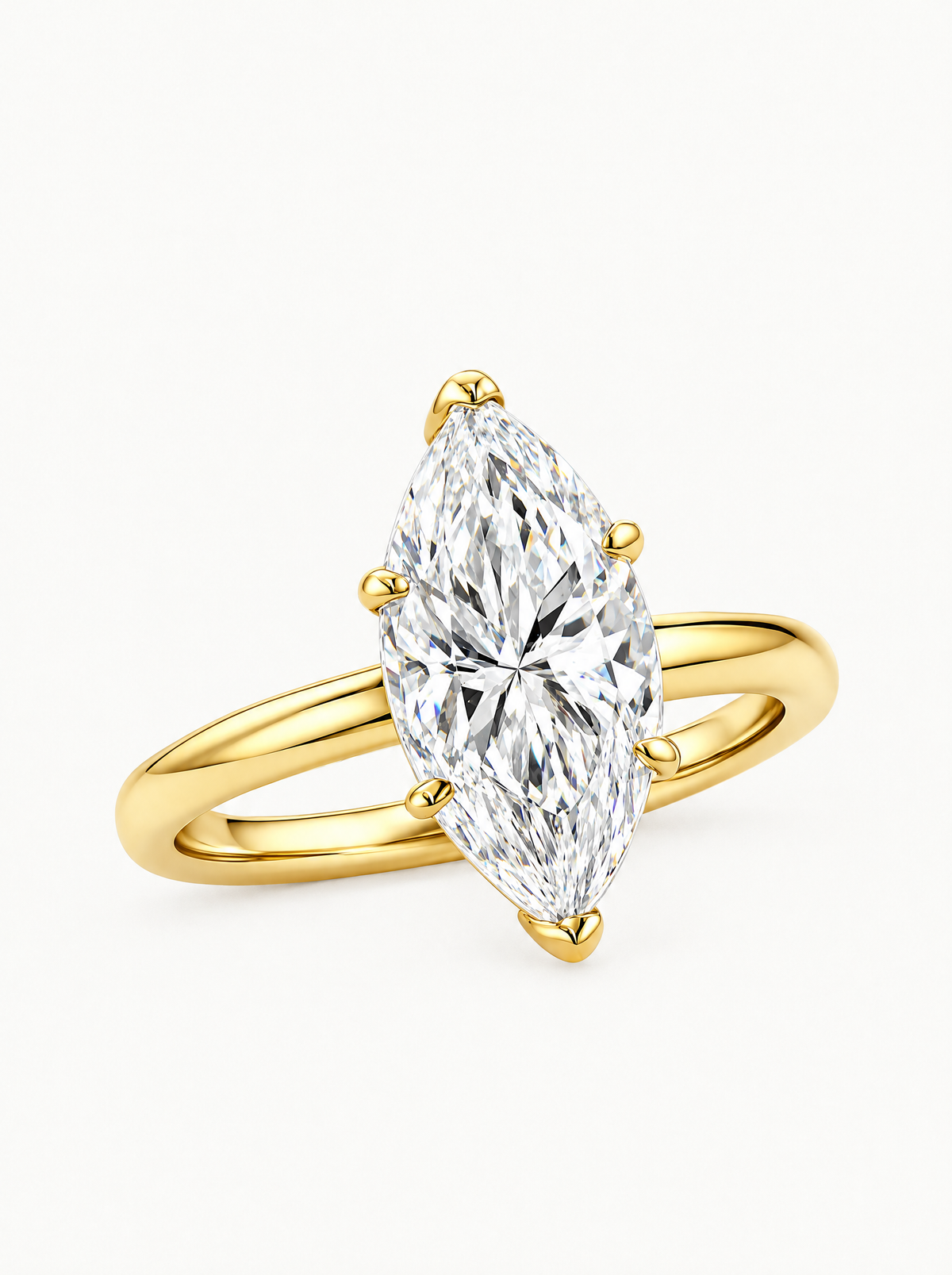 Marquise Cut Solitaire Lab-Grown Diamond Engagement Ring in 14K yellow gold, front view — Bow Tie Lab Diamonds