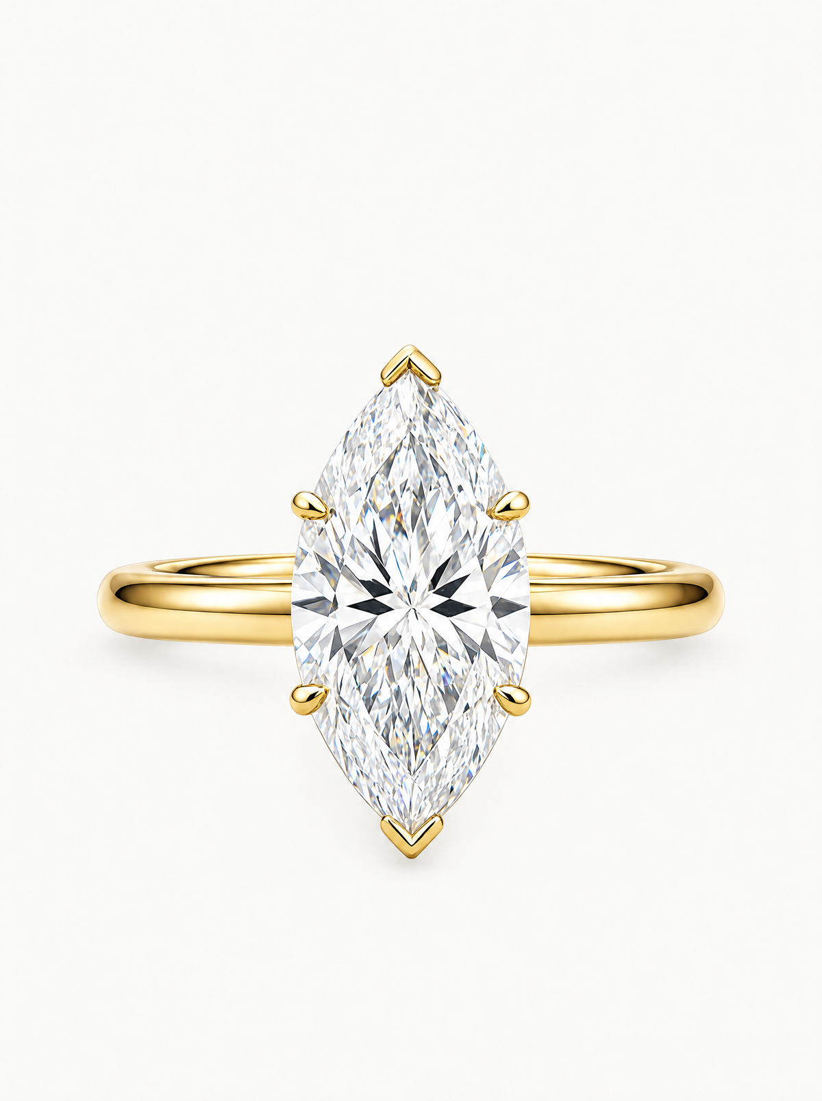 Marquise Cut Solitaire Lab-Grown Diamond Engagement Ring in 14K yellow gold, front view — Bow Tie Lab Diamonds