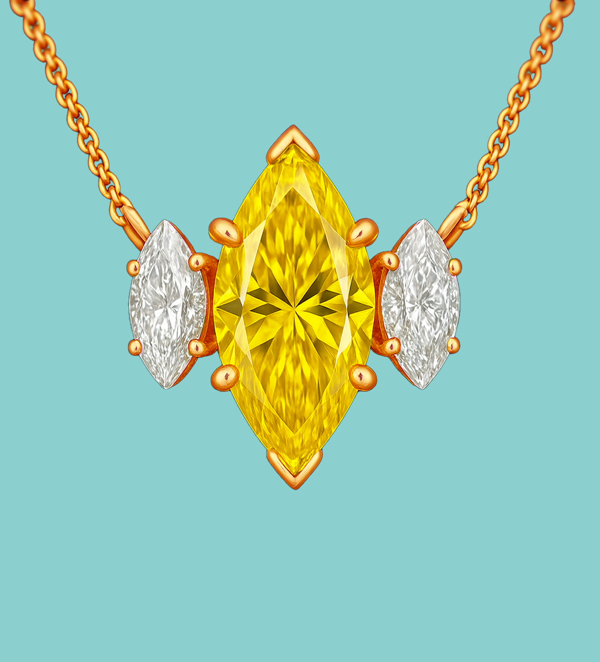 Fancy Yellow Marquise Cut Three-stone Lab Diamond Pendant Necklace