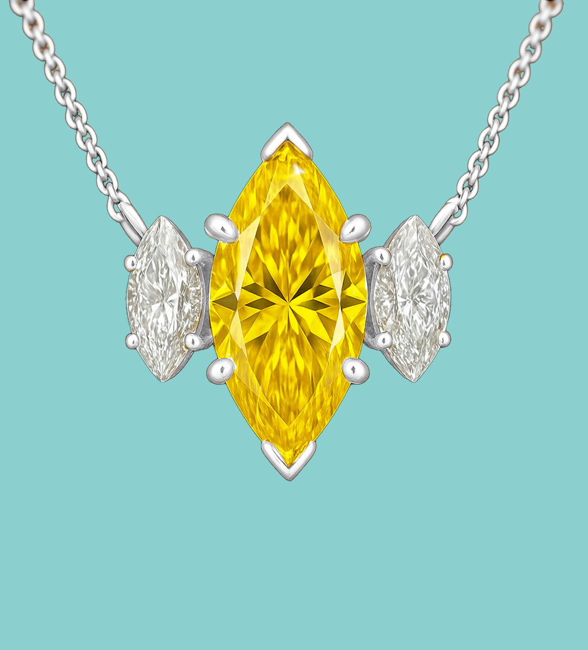 Fancy Yellow Marquise Cut Three-stone Lab Diamond Pendant Necklace