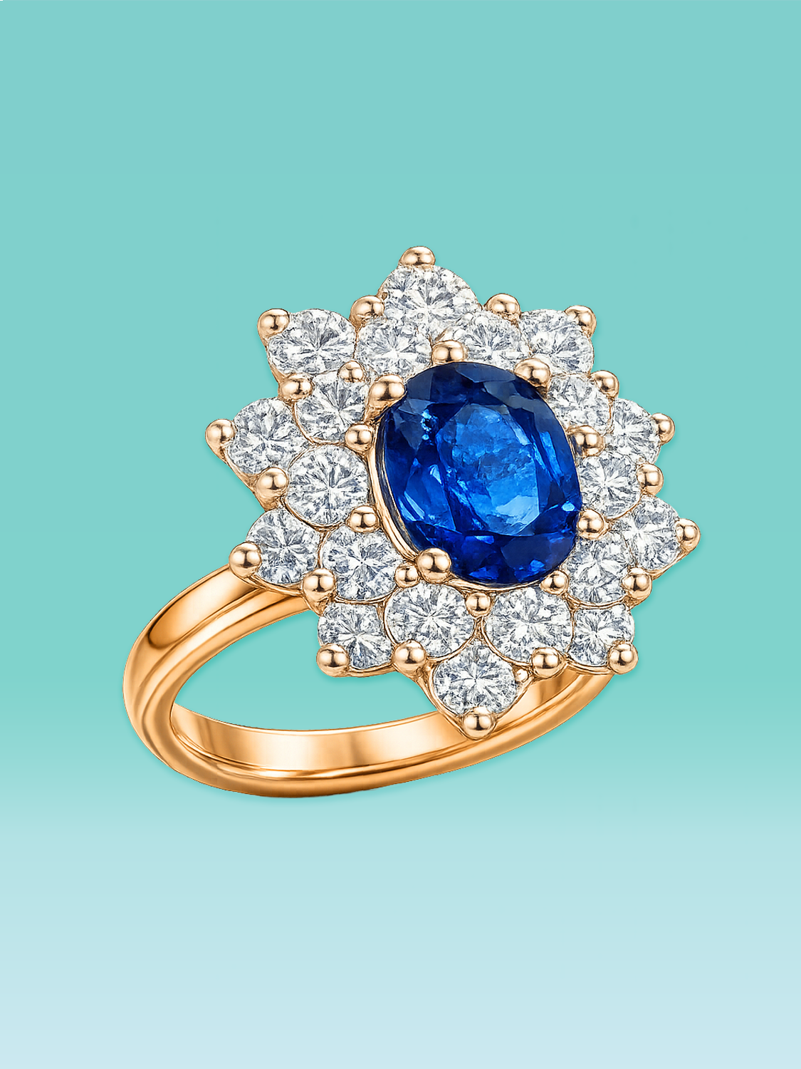 Oval Cut Blue Sapphire Lab Diamond Cluster Statement Ring