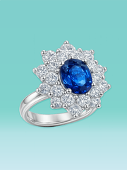 Oval Cut Blue Sapphire Lab Diamond Cluster Statement Ring