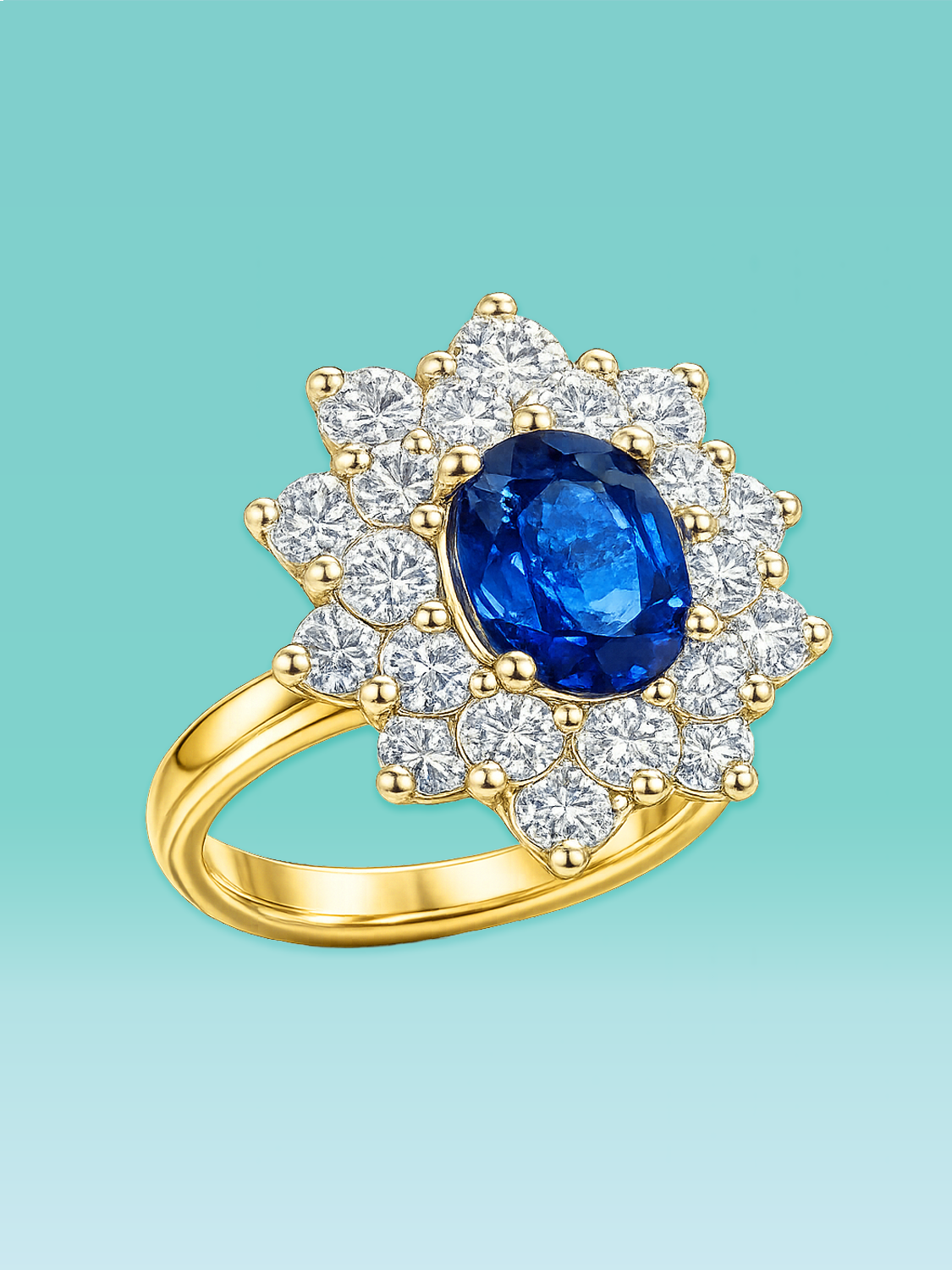 Oval Cut Blue Sapphire Lab Diamond Cluster Statement Ring