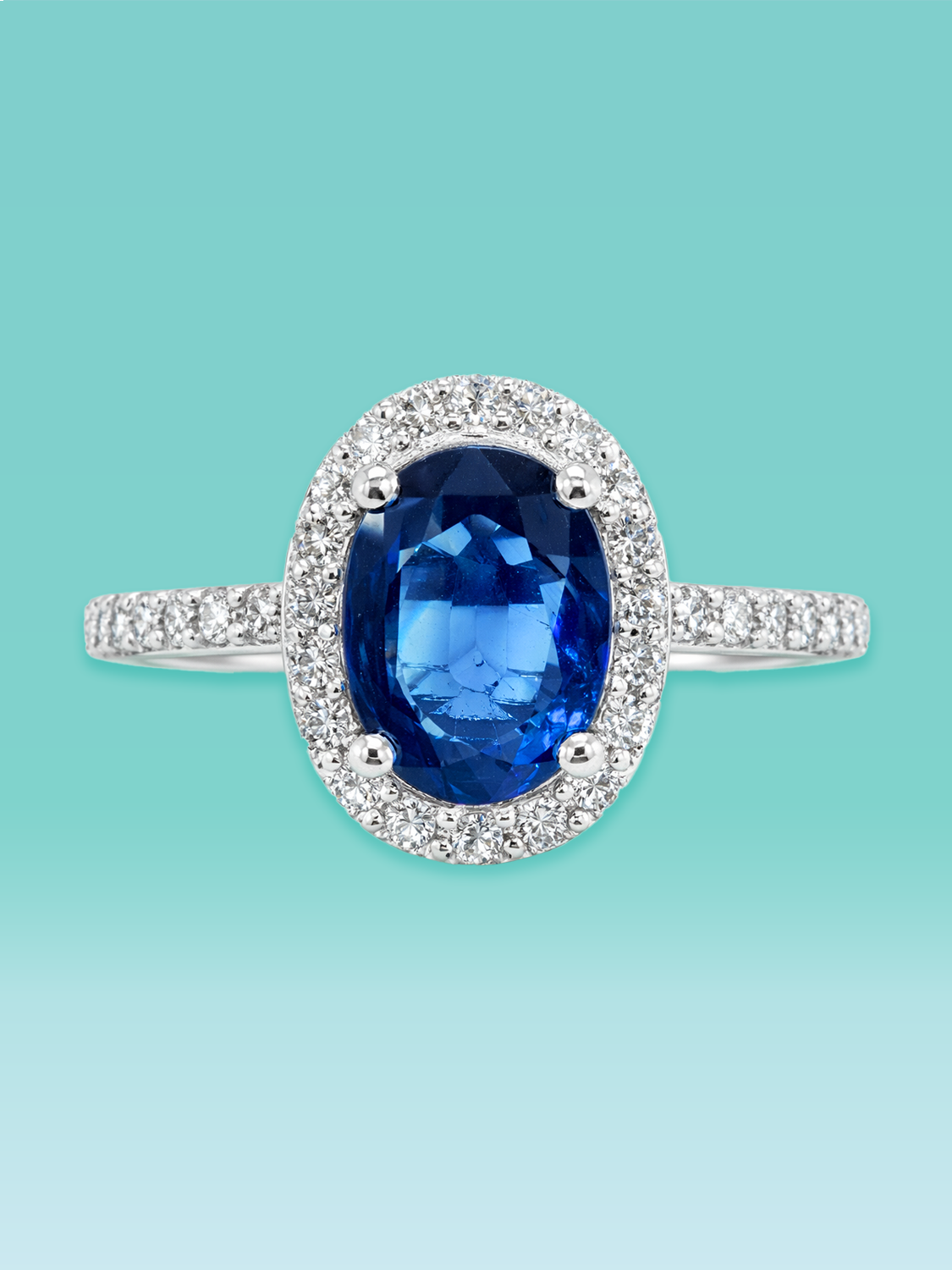 Oval Cut Sapphire Lab Diamond Meridian Halo Statement Ring