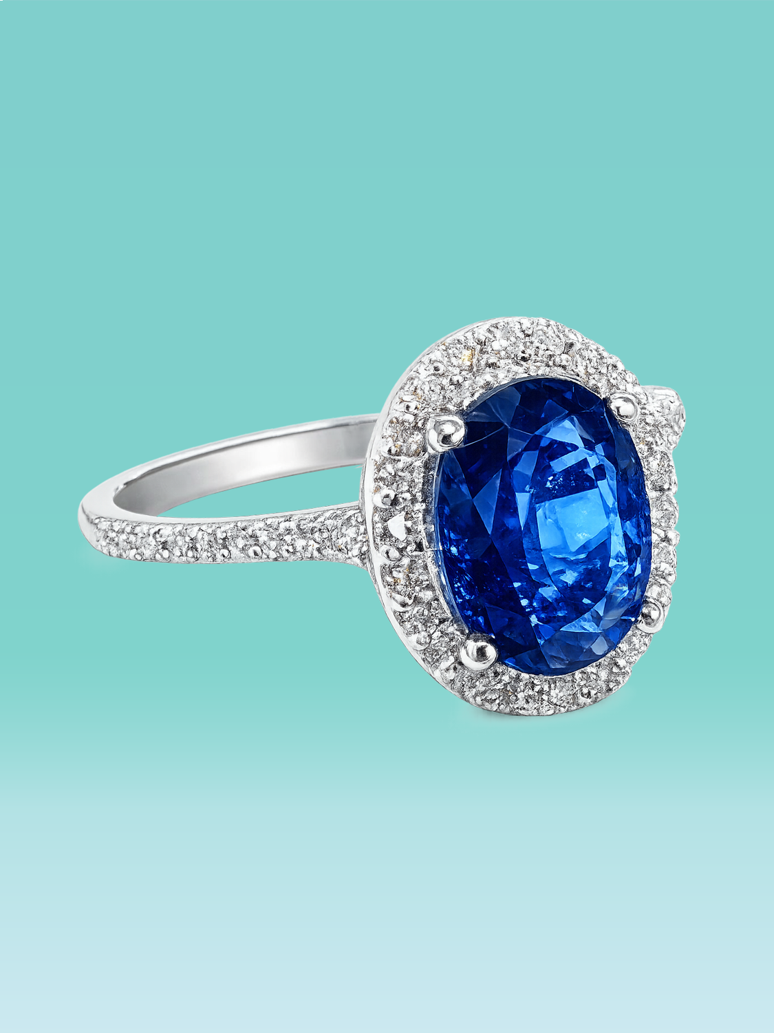 Oval Cut Sapphire Lab Diamond Meridian Halo Statement Ring