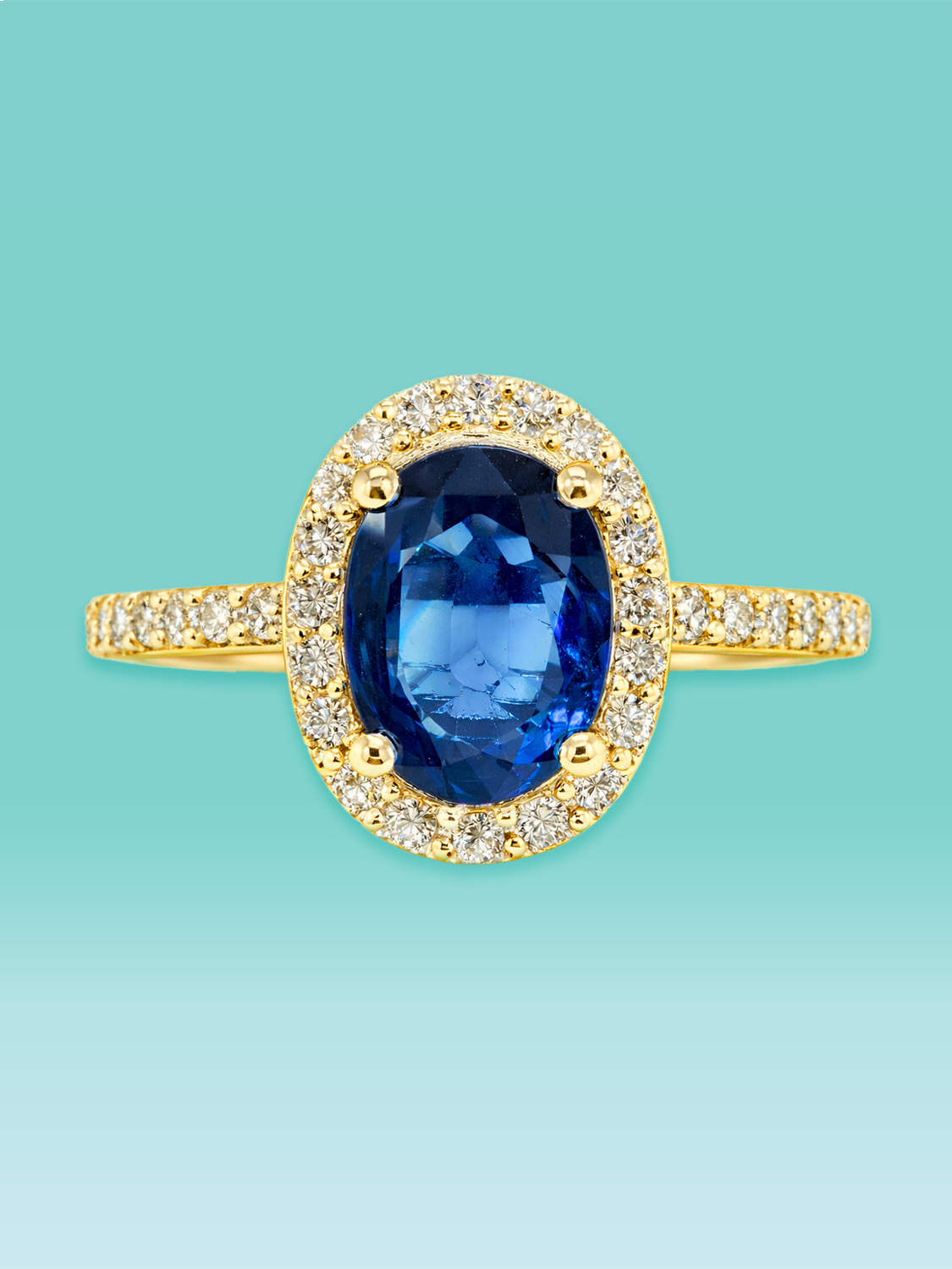 Oval Cut Sapphire Lab Diamond Meridian Halo Statement Ring