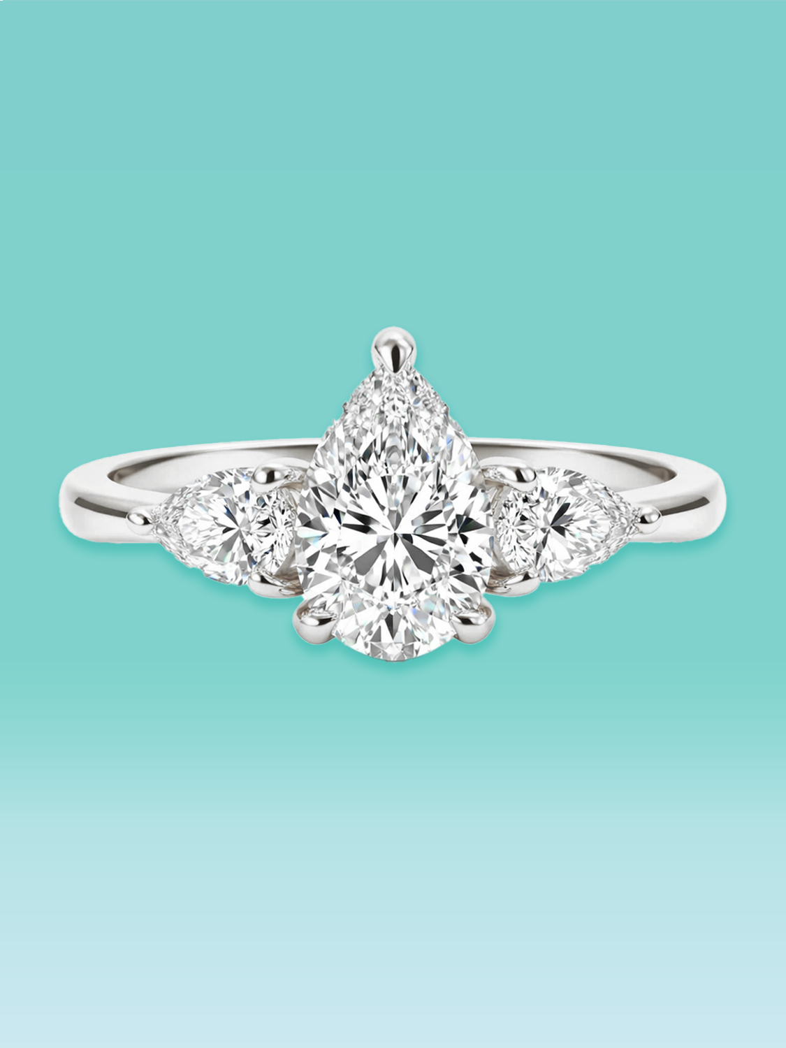 Pear Cut Three Stone Lab Diamond Engagement Ring