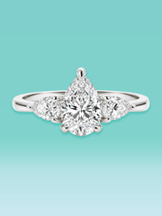 Pear Cut Three Stone Lab Diamond Engagement Ring