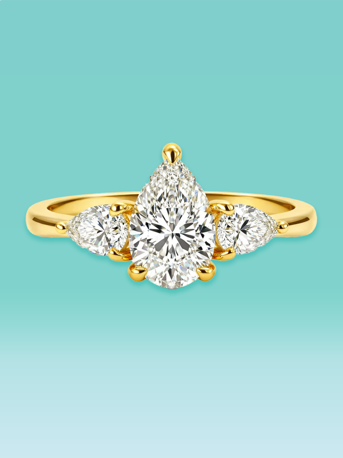 Pear Cut Three Stone Lab Diamond Engagement Ring