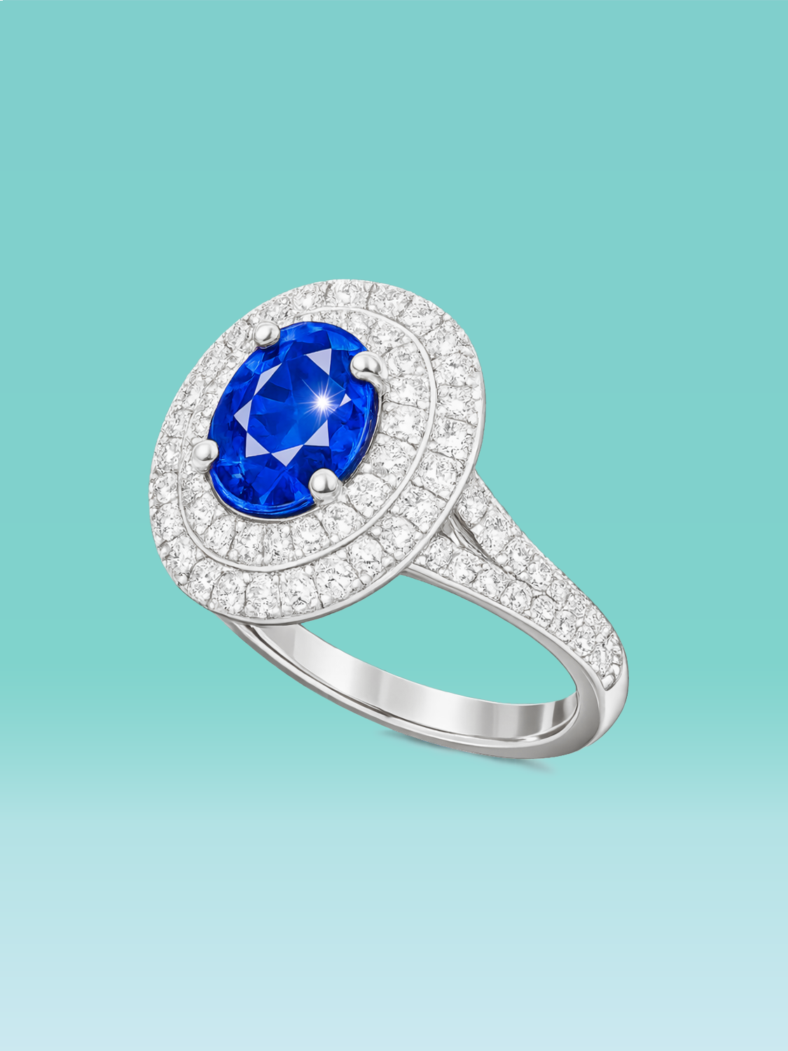Oval Cut Vivid Blue Lab Diamond Halo Statement Ring