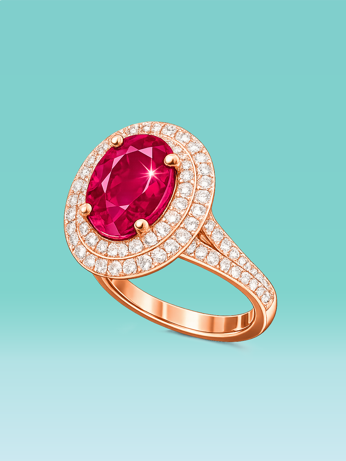 Oval Cut Vivid Pink Lab Diamond Halo Statement Ring