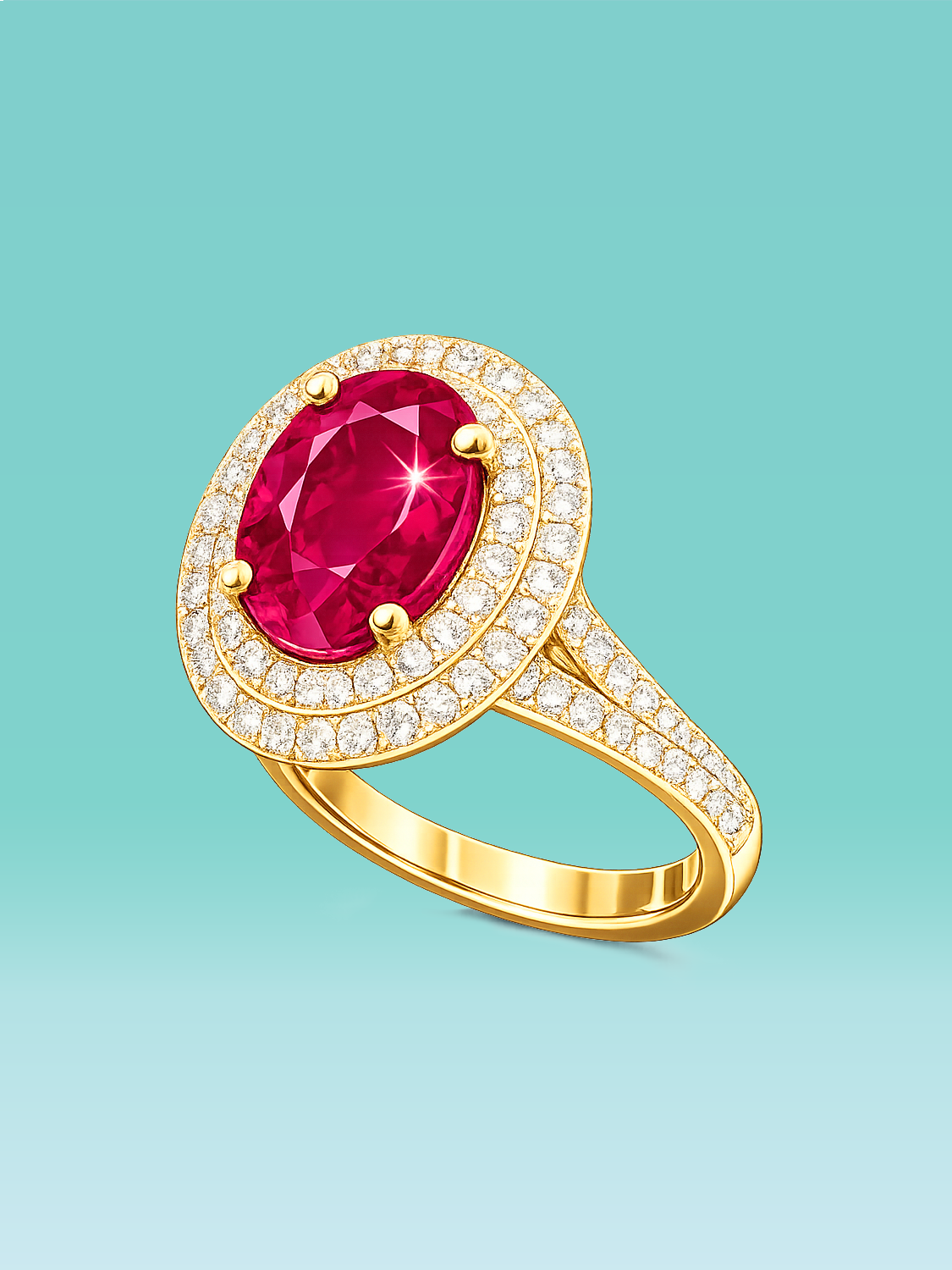 Oval Cut Vivid Pink Lab Diamond Halo Statement Ring