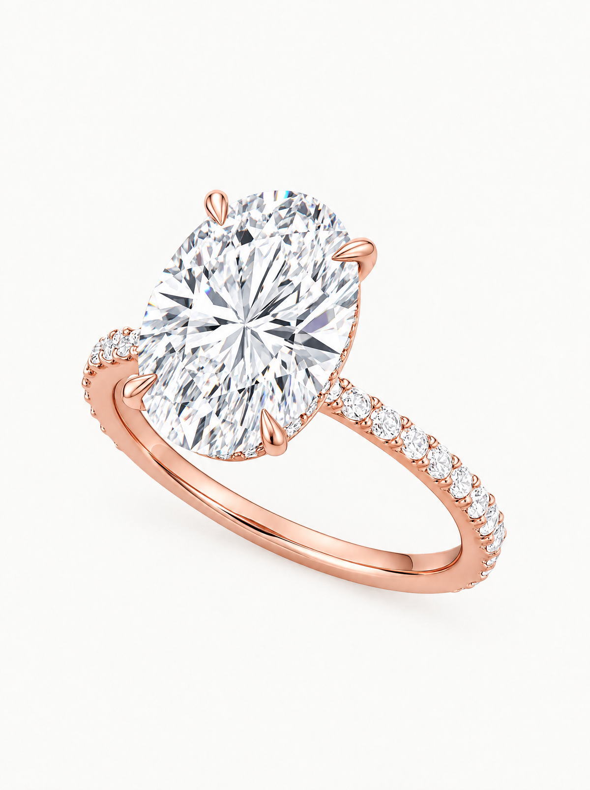 Oval Cut Solitaire Hidden Halo Lab-Grown Diamond Engagement Ring in 14K rose gold, front view — Bow Tie Lab Diamonds