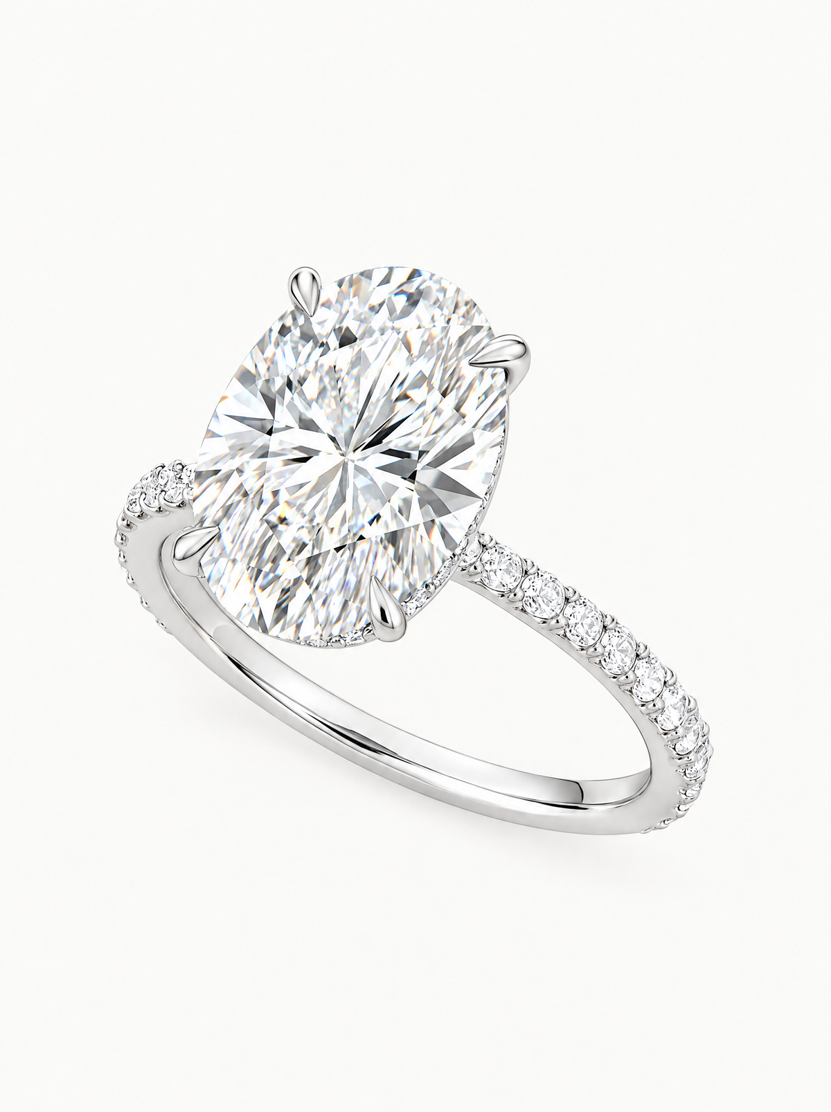 Oval Cut Solitaire Hidden Halo Lab-Grown Diamond Engagement Ring in 14K white gold, front view — Bow Tie Lab Diamonds