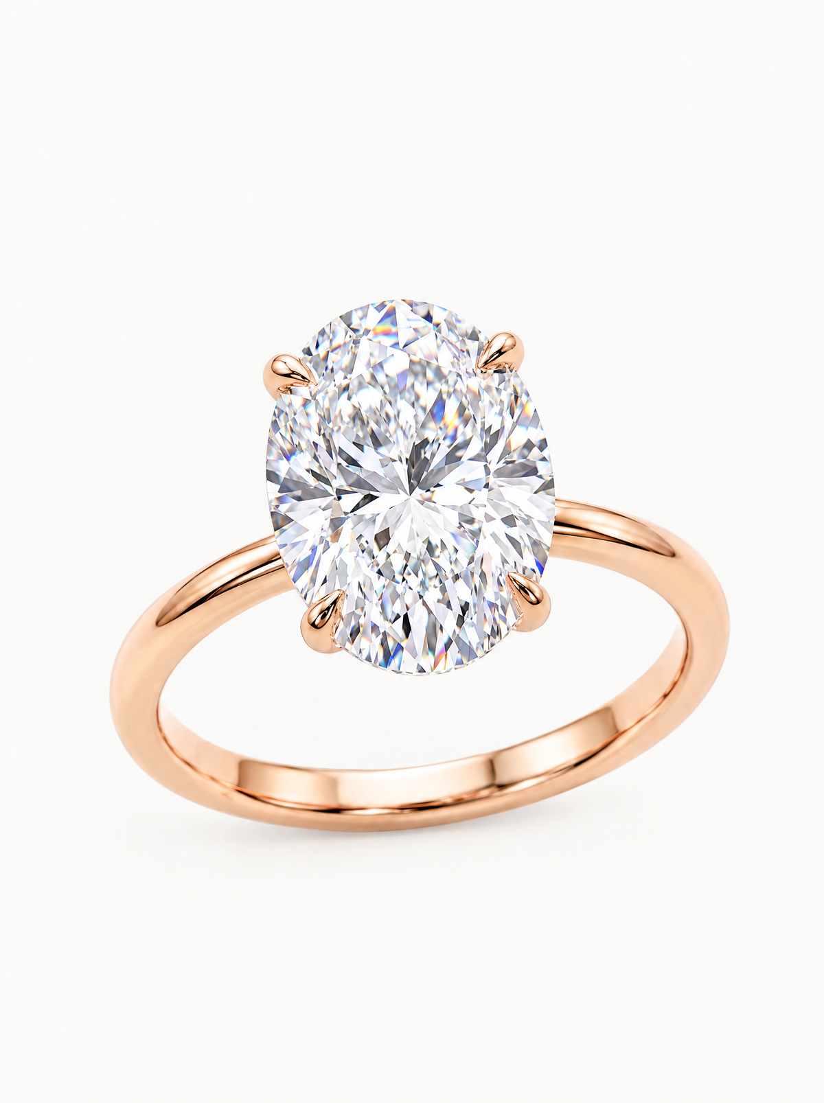Oval Cut Solitaire Lab-Grown Diamond Engagement Ring in 14K rose gold, front view — Bow Tie Lab Diamonds