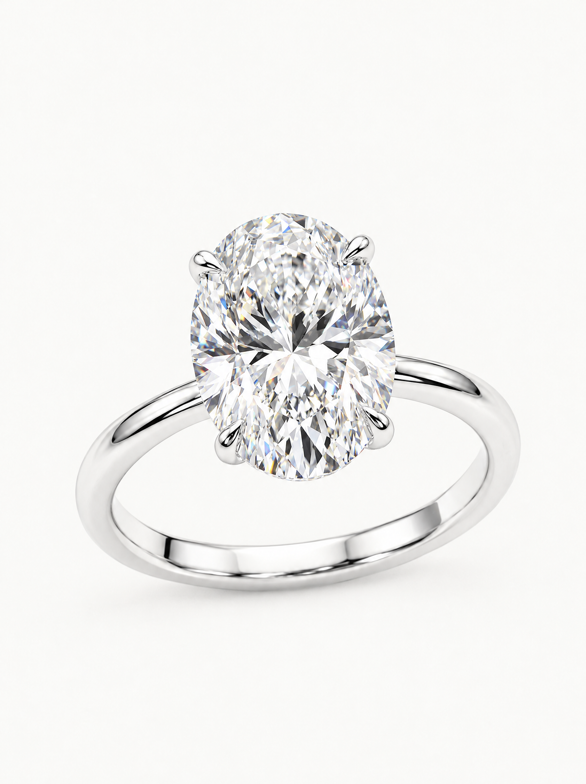 Oval Cut Solitaire Lab-Grown Diamond Engagement Ring in 14K white gold, front view — Bow Tie Lab Diamonds